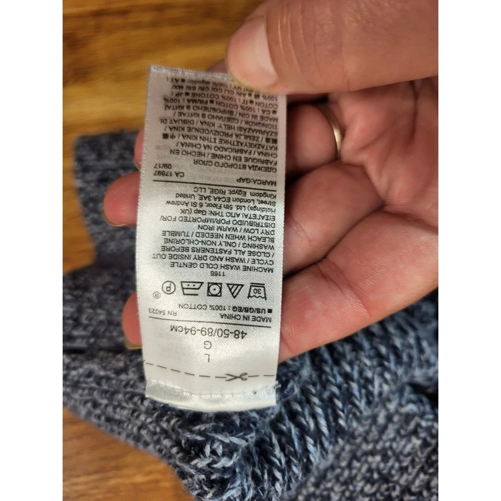 Gap Gray Heavy 100% Cotton Knit Shawl Collar Sweater  Cardigan Size L Men Blue